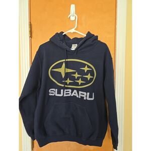 Subaru Mens Hoodie Blue Black Pullover Graphic Logo Sweatshirt Car Racing Large